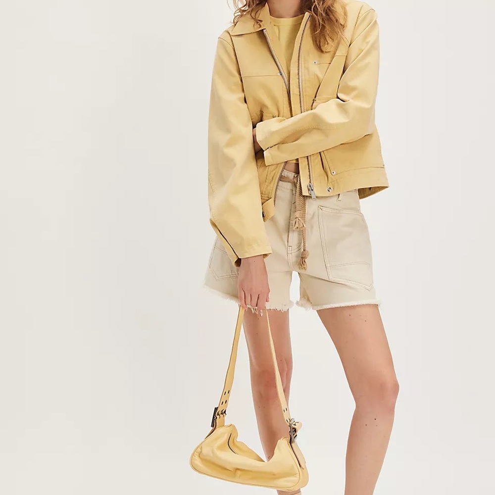 Free People Light Yellow Blair Faux Suede Jacket